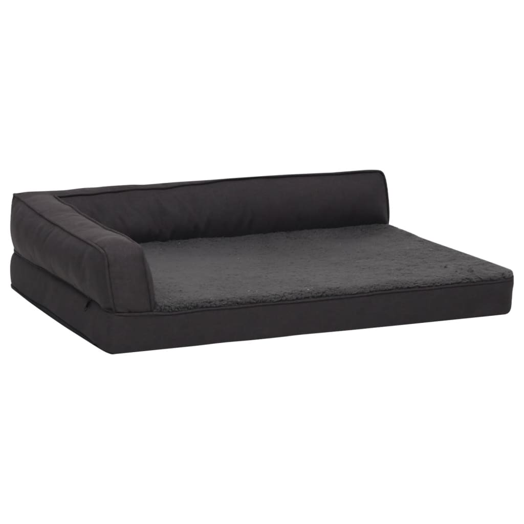 Hundematratze Ergonomisch 90x64 cm Leinenoptik Fleece Schwarz