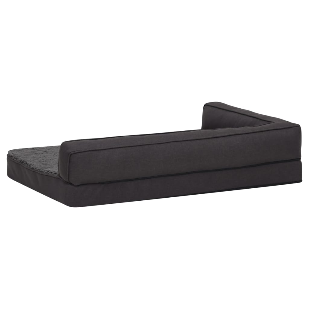 Hundematratze Ergonomisch 90x64 cm Leinenoptik Fleece Schwarz