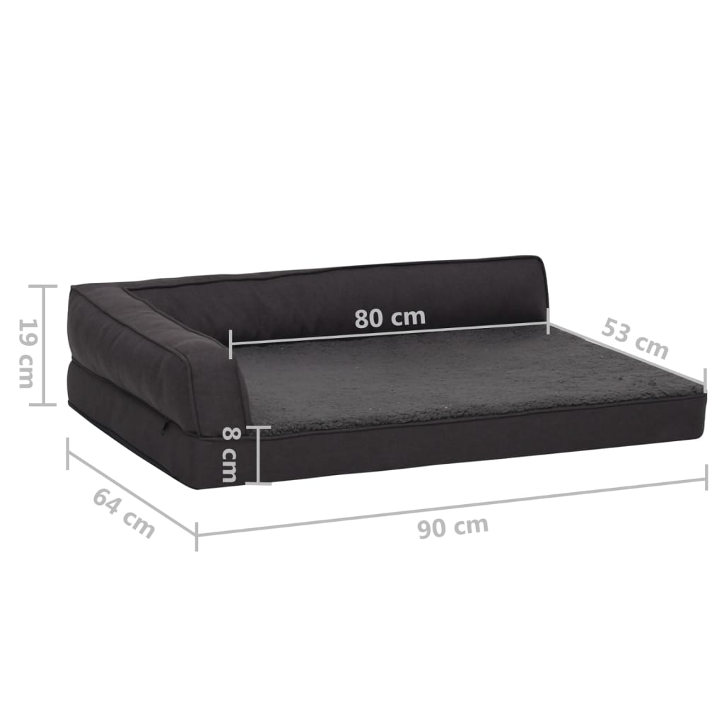 Hundematratze Ergonomisch 90x64 cm Leinenoptik Fleece Schwarz