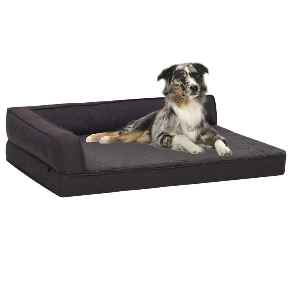 Hundematratze Ergonomisch 90x64 cm Leinenoptik Fleece Schwarz