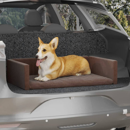Kofferraum-Hundebett Braun 90x60 cm Leinenoptik