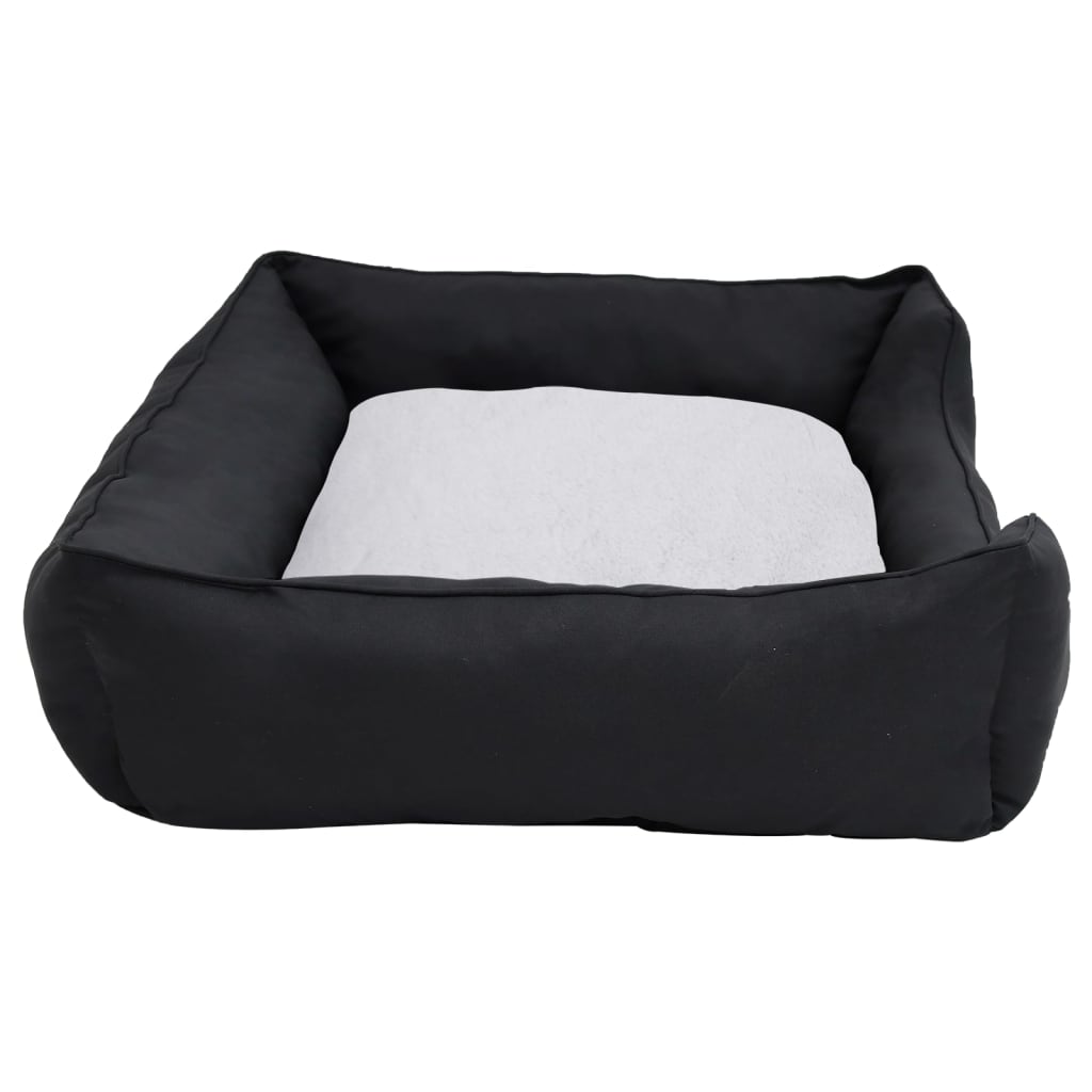 Hundebett Schwarz-Weiß 85,5x70x23 cm Fleece Leinenoptik