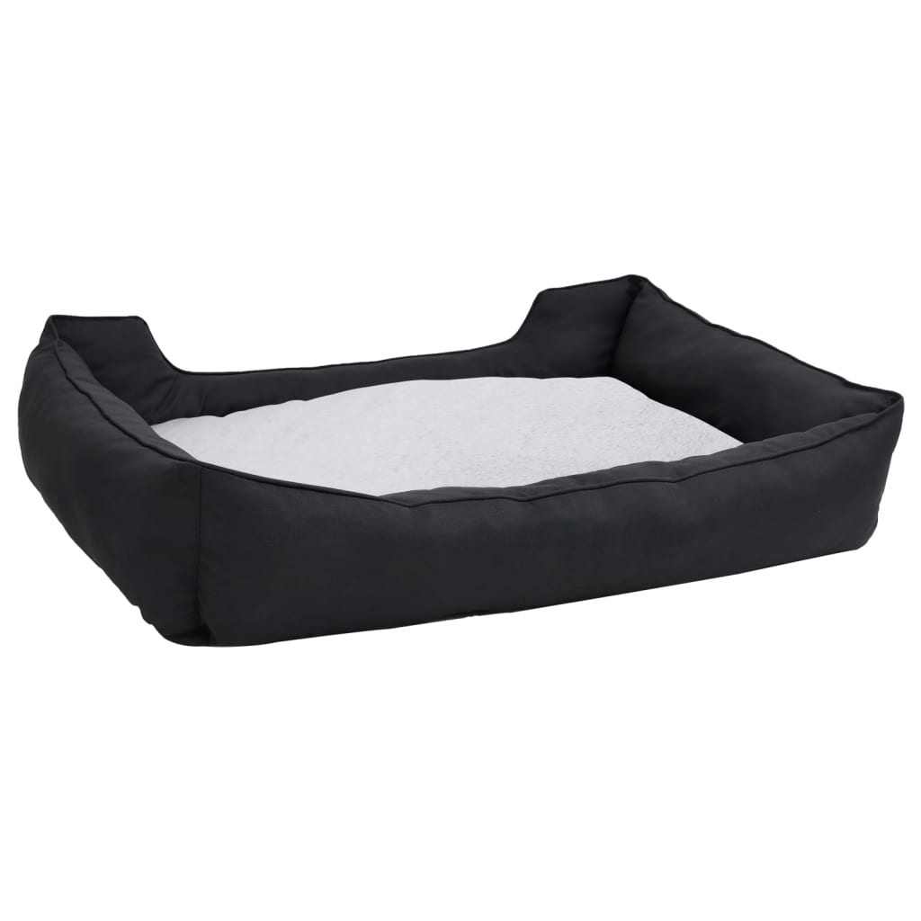 Hundebett Schwarz-Weiß 85,5x70x23 cm Fleece Leinenoptik