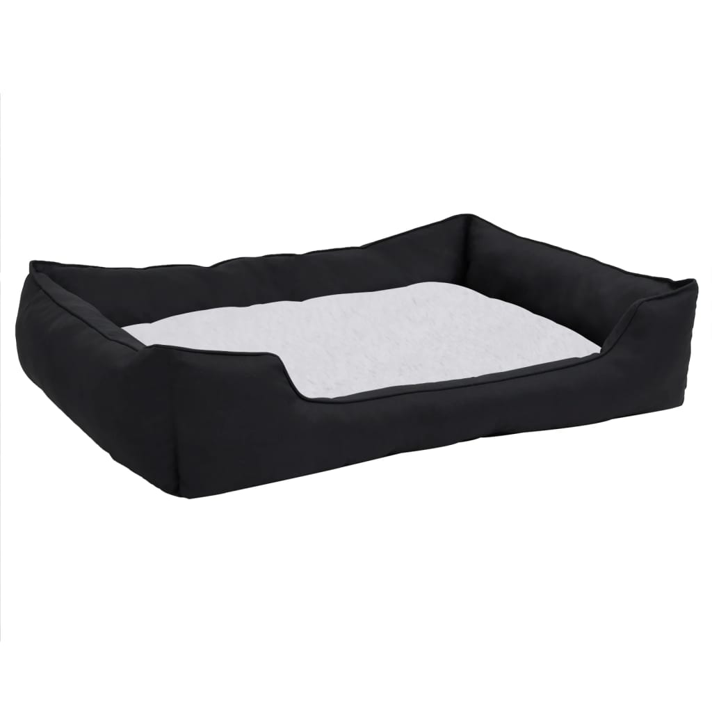 Hundebett Schwarz-Weiß 110,5x80,5x26 cm Fleece Leinenoptik