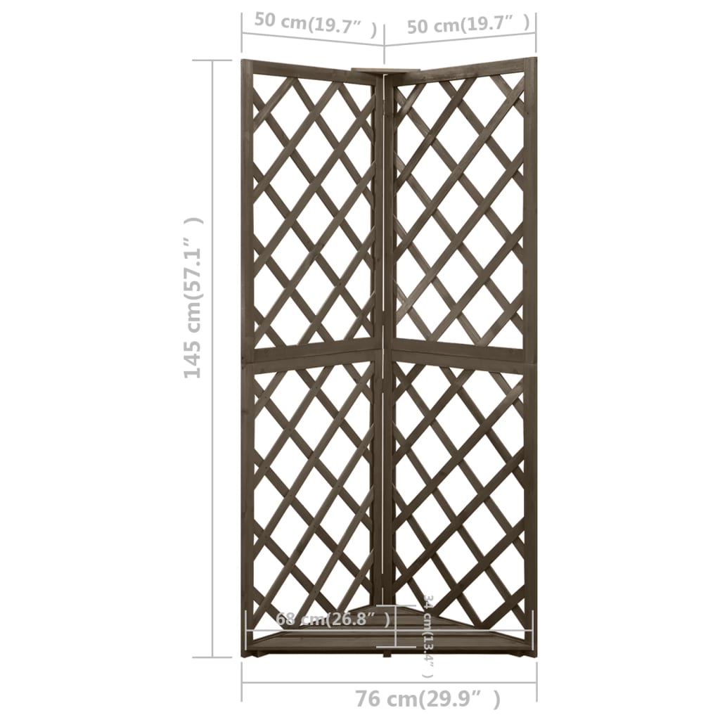 Eckspalier Grau 50x50x145 cm Massivholz Tanne