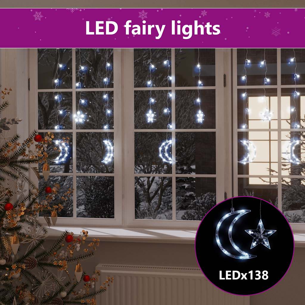 Lichterketten Stern und Mond Fernbedienung 138 LEDs Kaltweiß