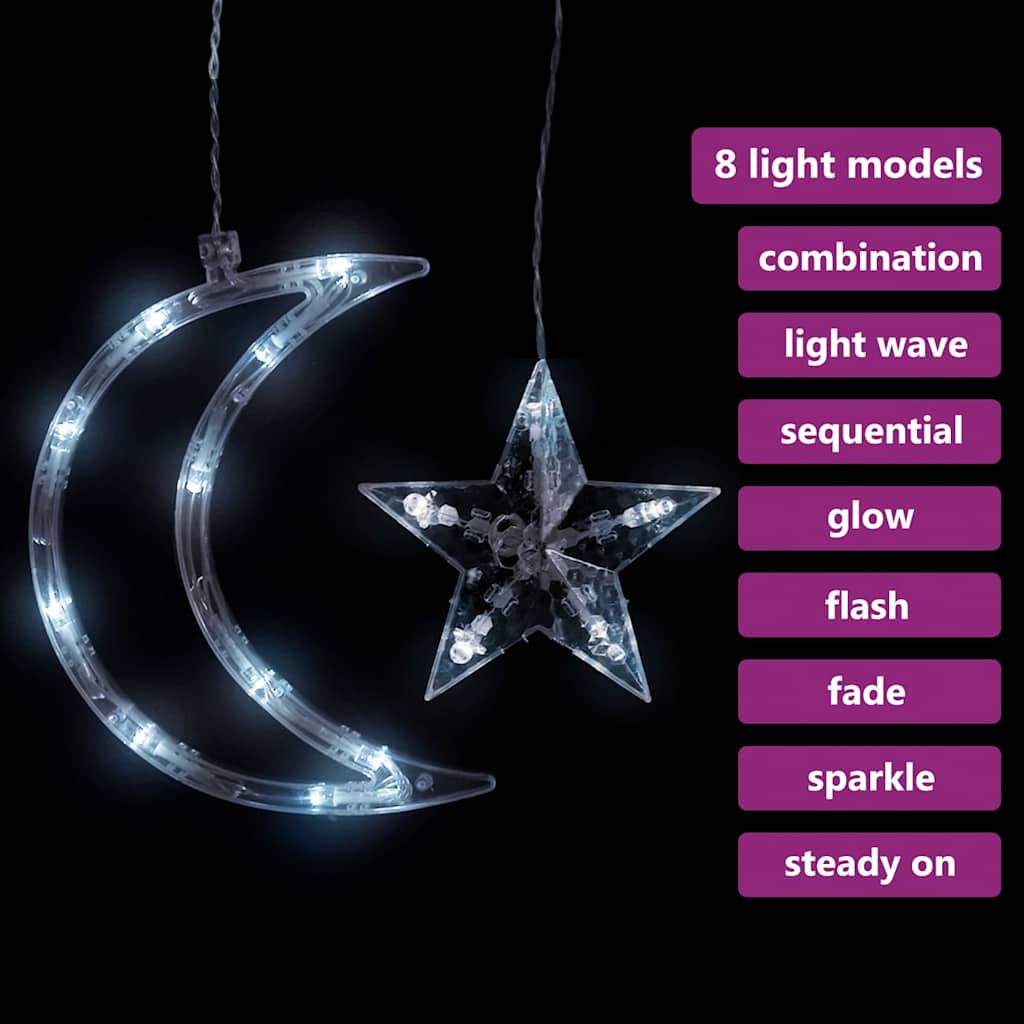 Lichterketten Stern und Mond Fernbedienung 138 LEDs Kaltweiß