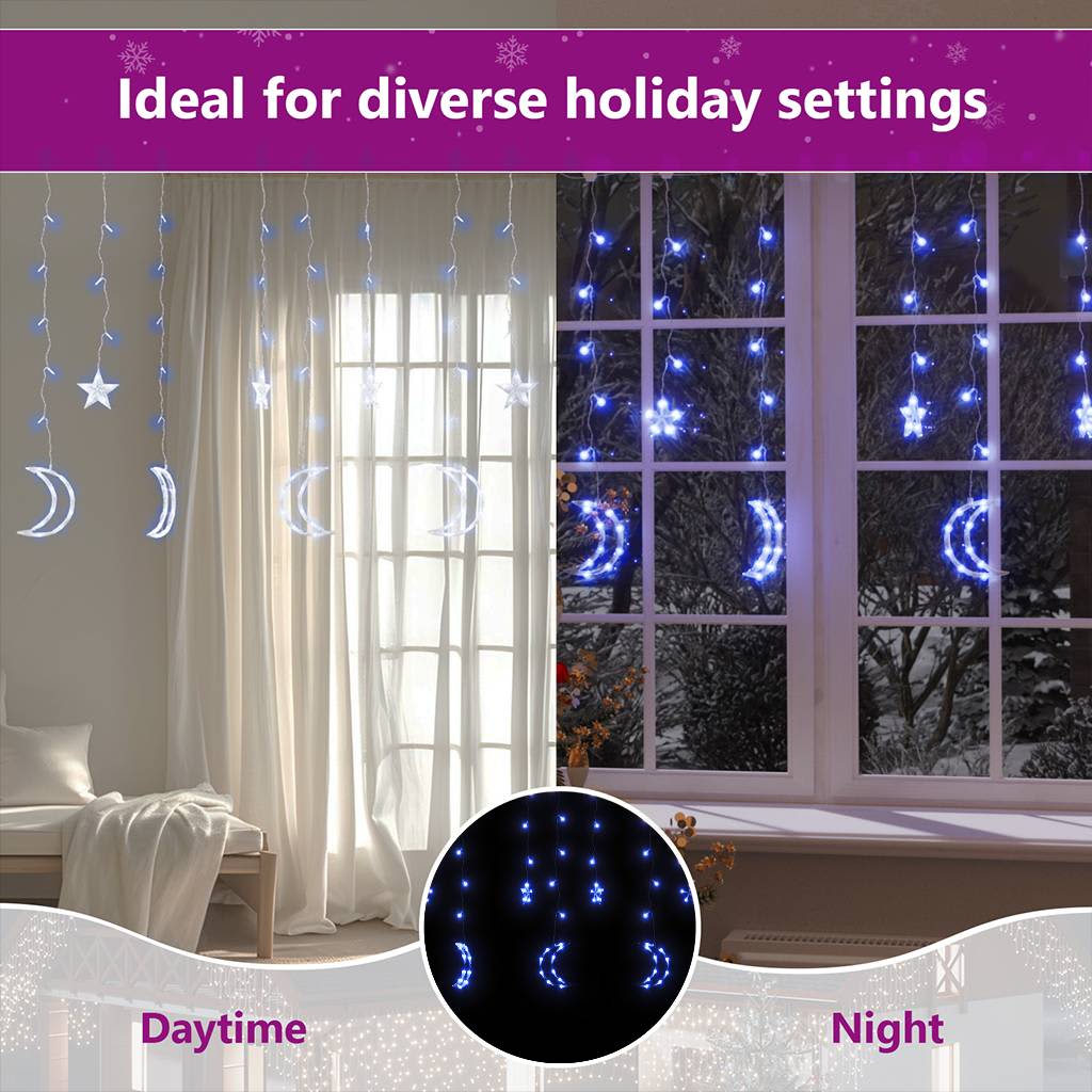 Lichterketten Stern und Mond Fernbedienung 138 LED Blau