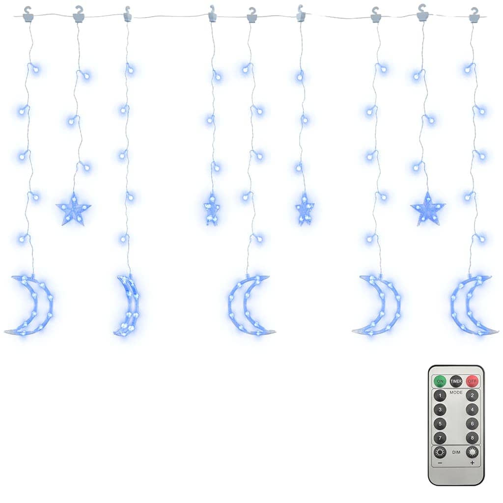 Lichterketten Stern und Mond Fernbedienung 138 LED Blau