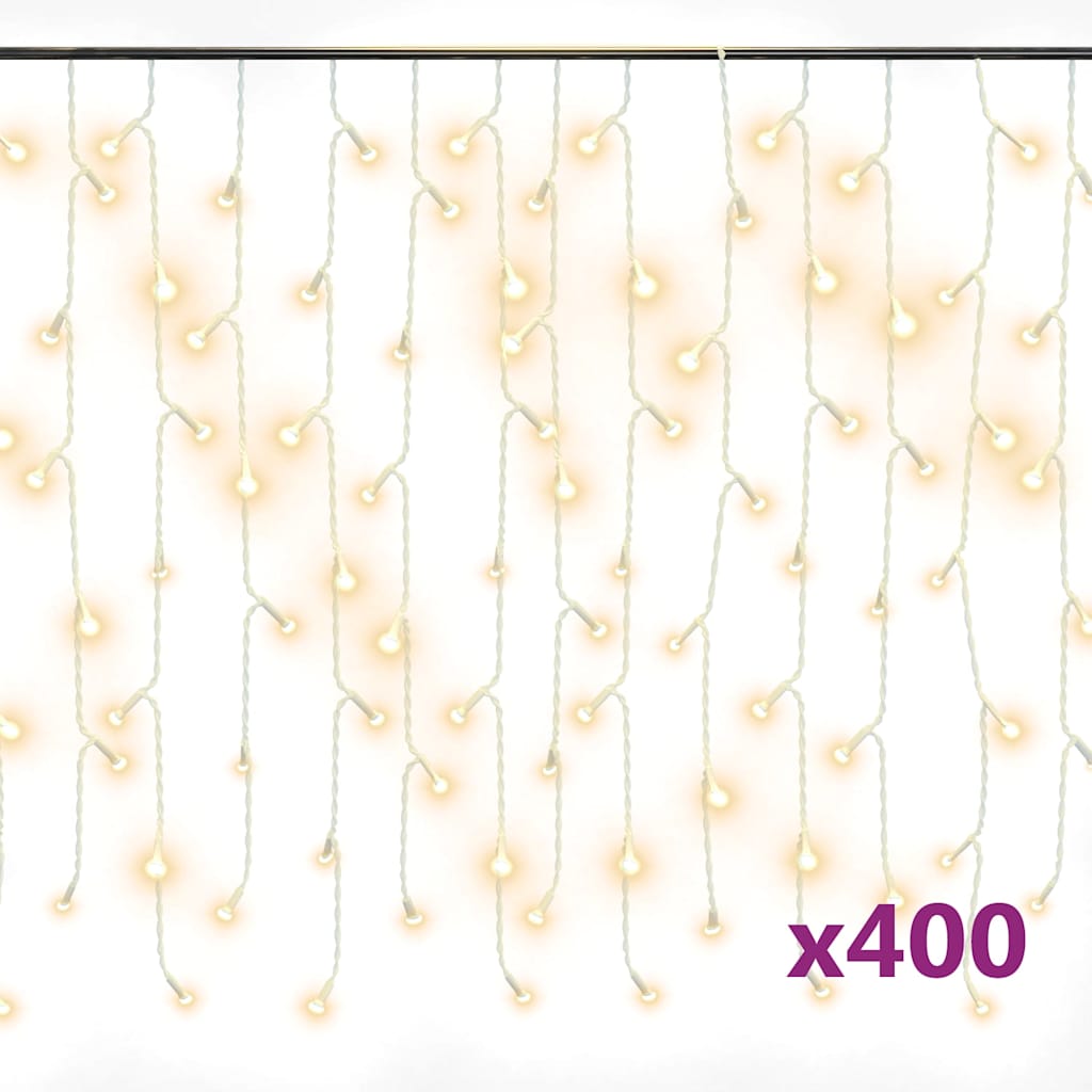 Lichtervorhang LED Eiszapfen 10 m 400 LED Warmweiß 8 Funktionen