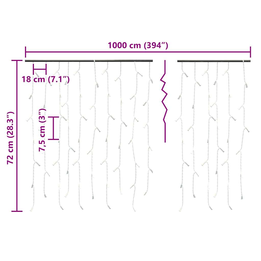 Lichtervorhang LED Eiszapfen 10 m 400 LED Kaltweiß 8 Funktionen