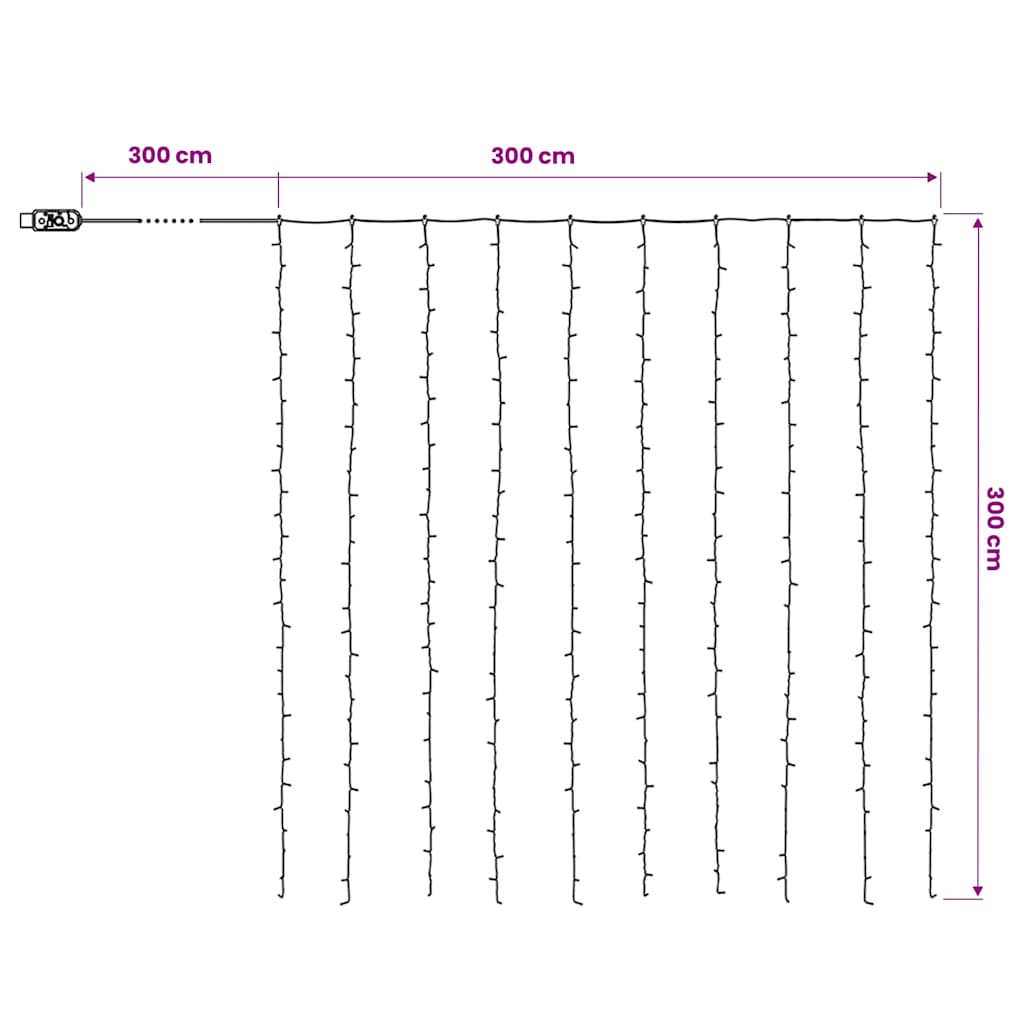 LED-Lichtervorhang 3x3 m 300 LED Warmweiß 8 Funktionen