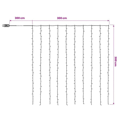 LED-Lichtervorhang 3x3 m 300 LED Blau 8 Funktionen
