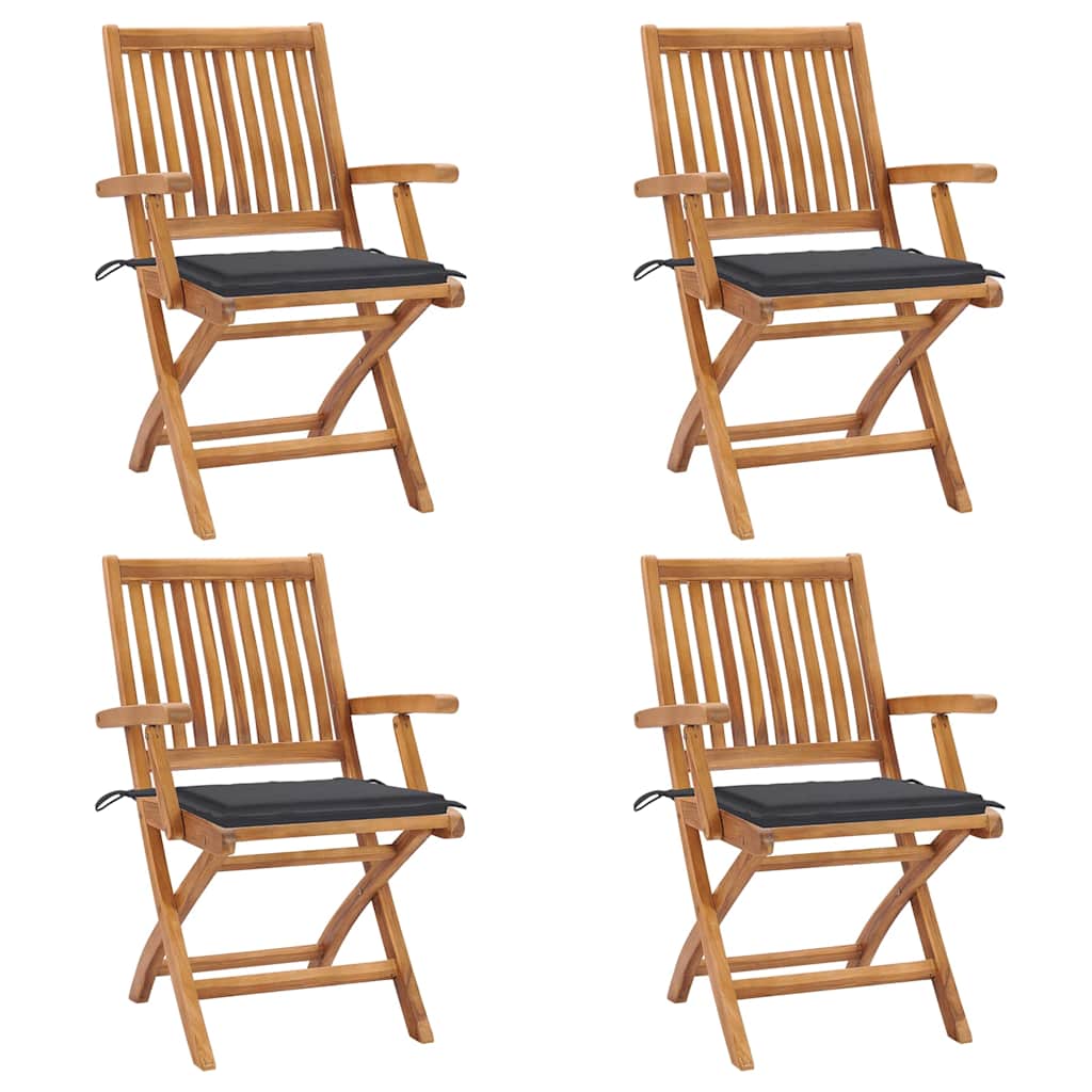 Klappstühle mit Kissen, 4-teilig, Massivholz Teakholz