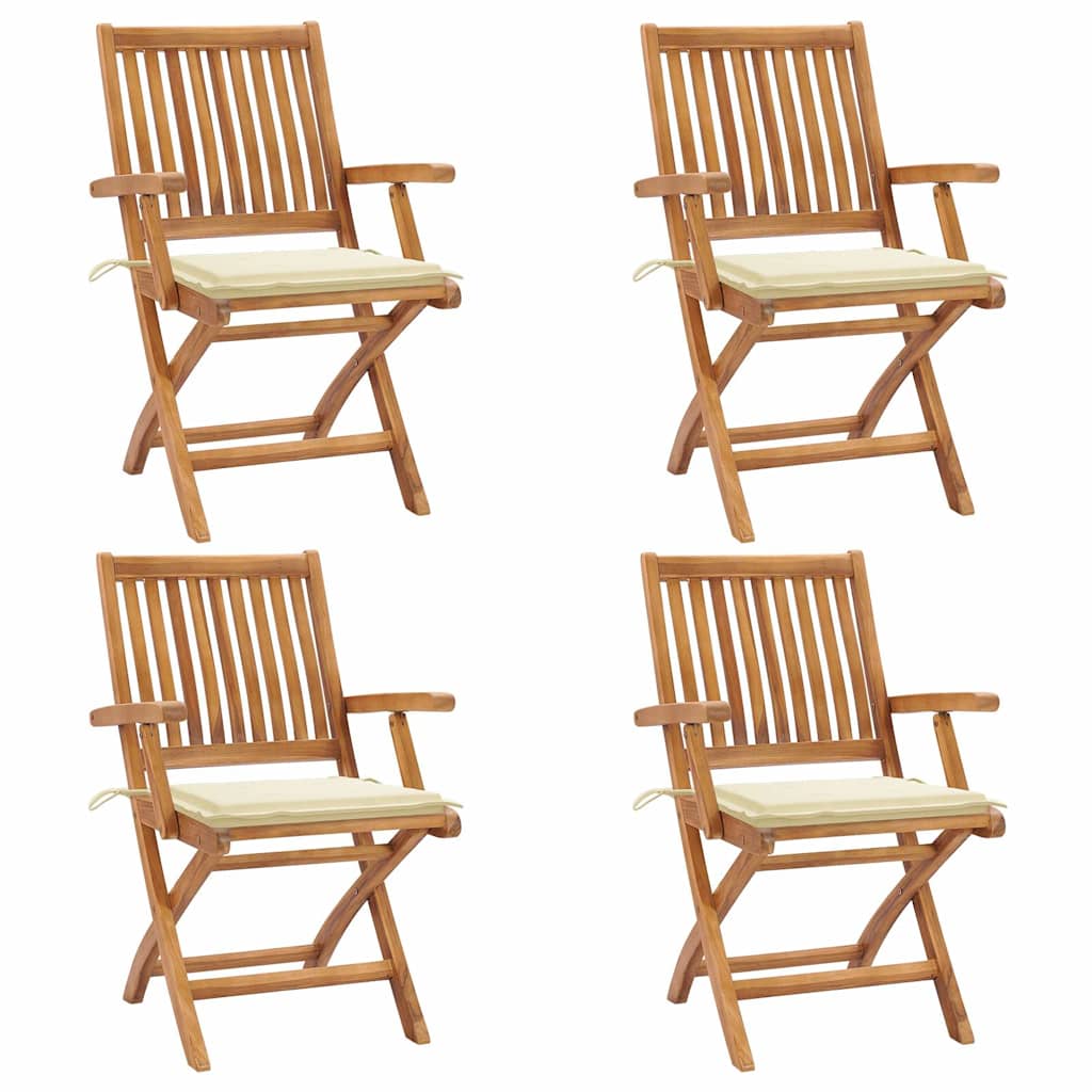 Klappstühle mit Kissen, 4-teilig, Massivholz Teakholz