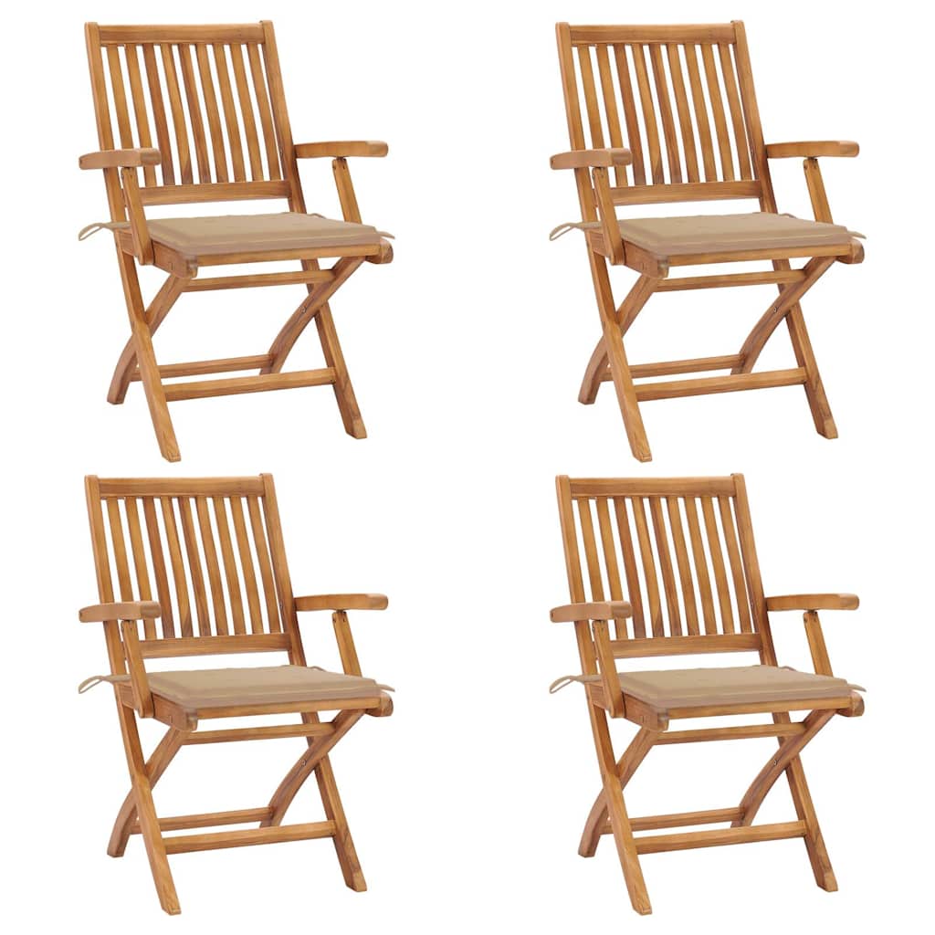 Klappstühle mit Kissen, 4-teilig, Massivholz Teakholz