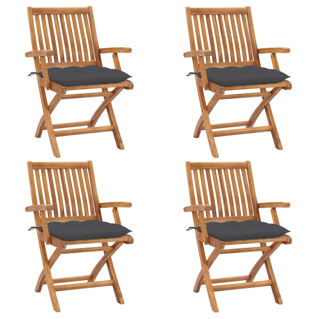 Klappstühle mit Kissen, 4-teilig, Massivholz Teakholz
