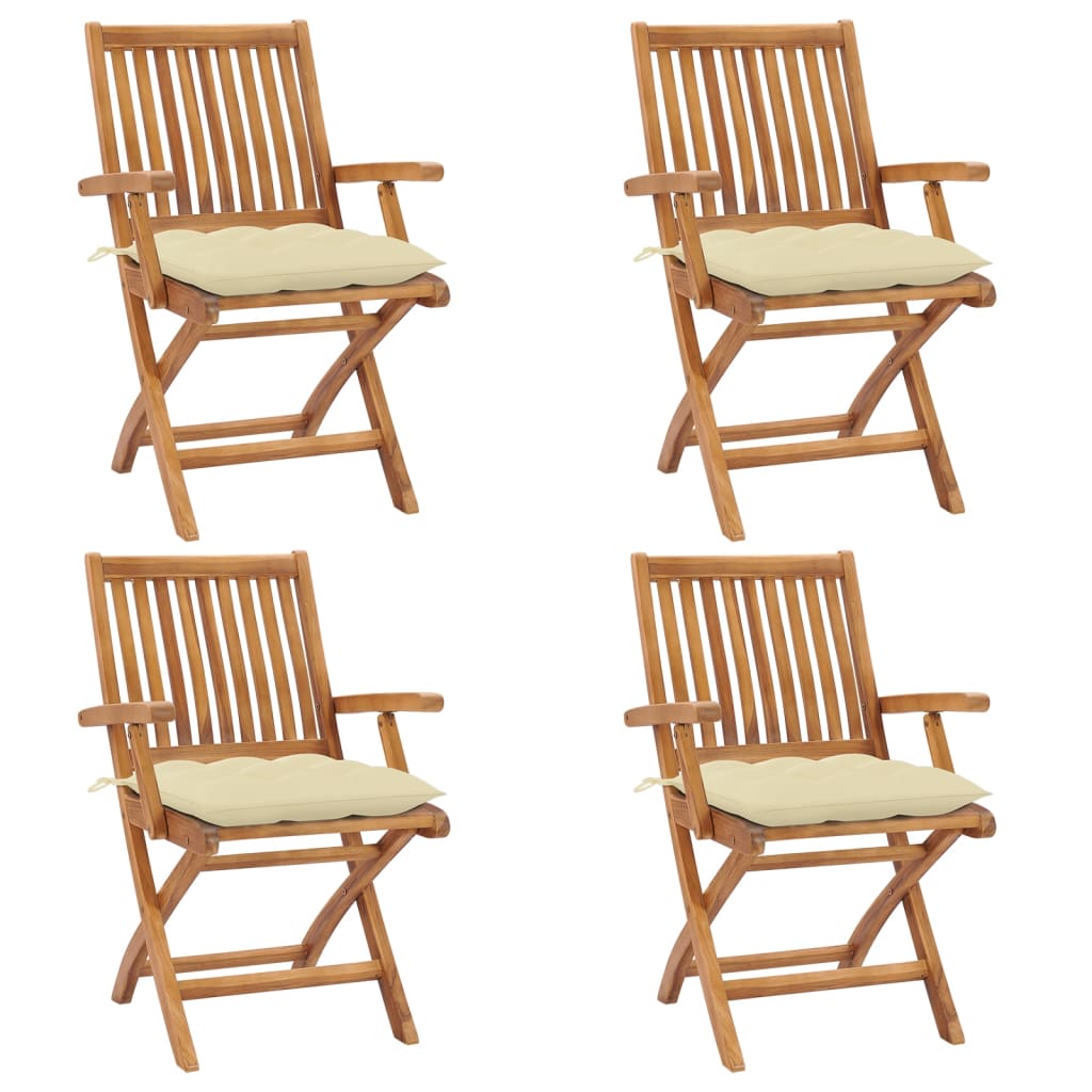 Klappstühle mit Kissen, 4-teilig, Massivholz Teakholz