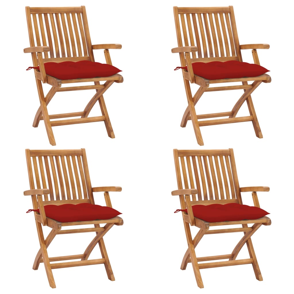 Klappstühle mit Kissen, 4-teilig, Massivholz Teakholz