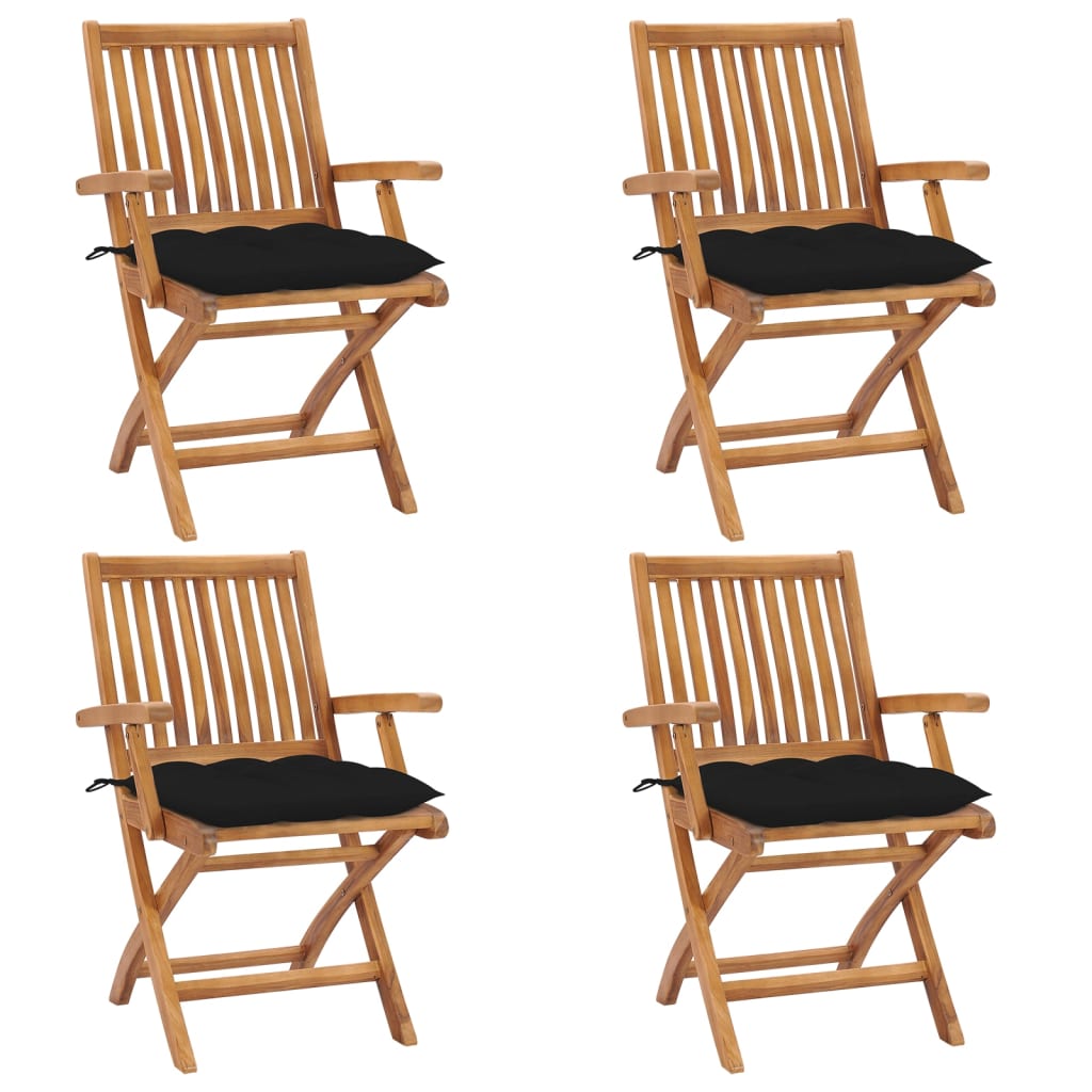 Klappstühle mit Kissen, 4-teilig, Massivholz Teakholz