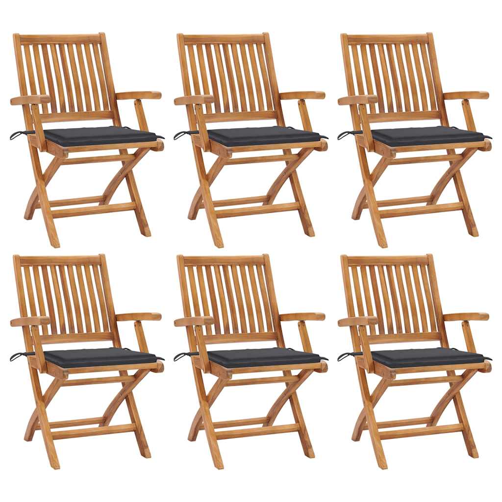 Klappstühle mit Kissen, 6-teilig, Massivholz Teakholz