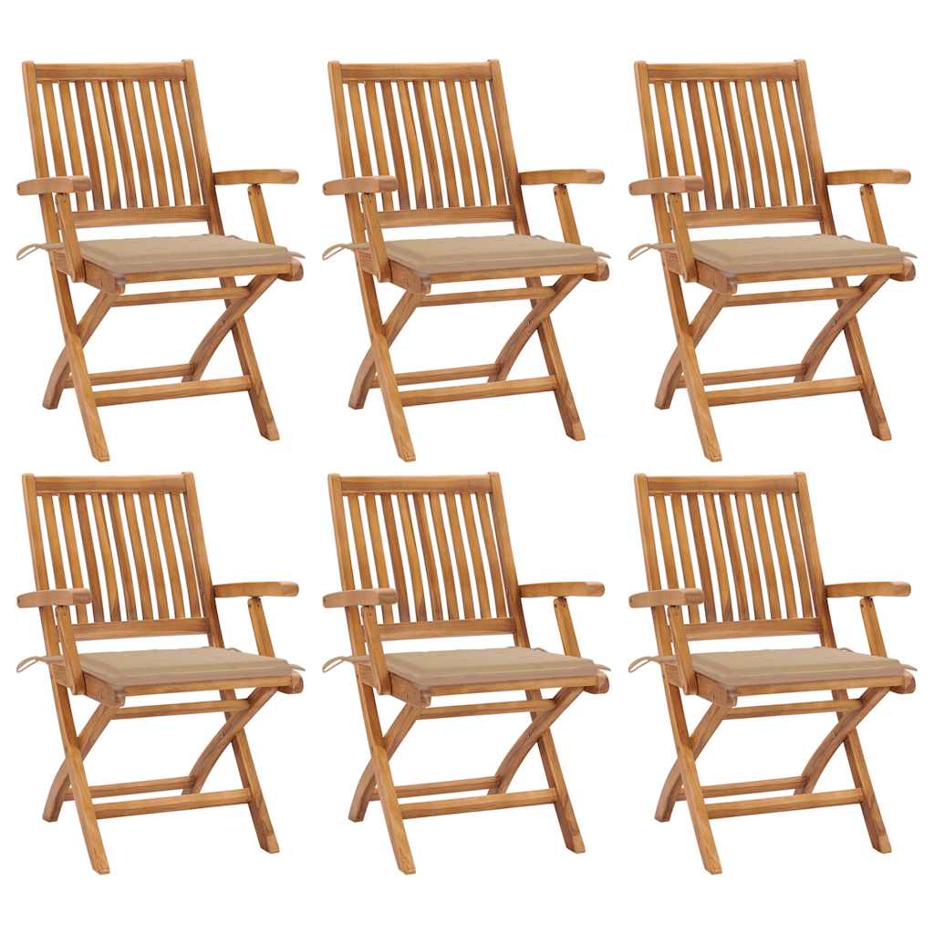 Klappstühle mit Kissen, 6-teilig, Massivholz Teakholz