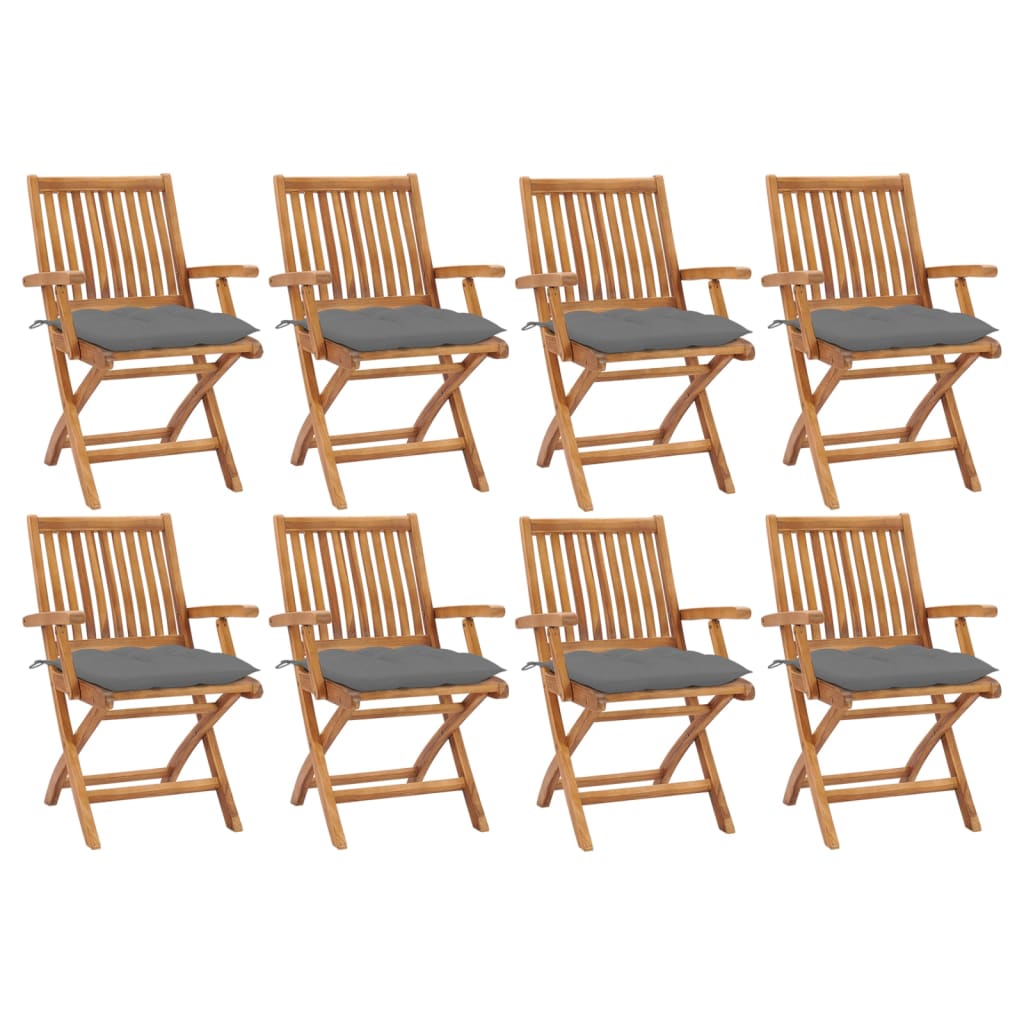 Klappstühle mit Kissen, 8-teilig, Massivholz Teakholz