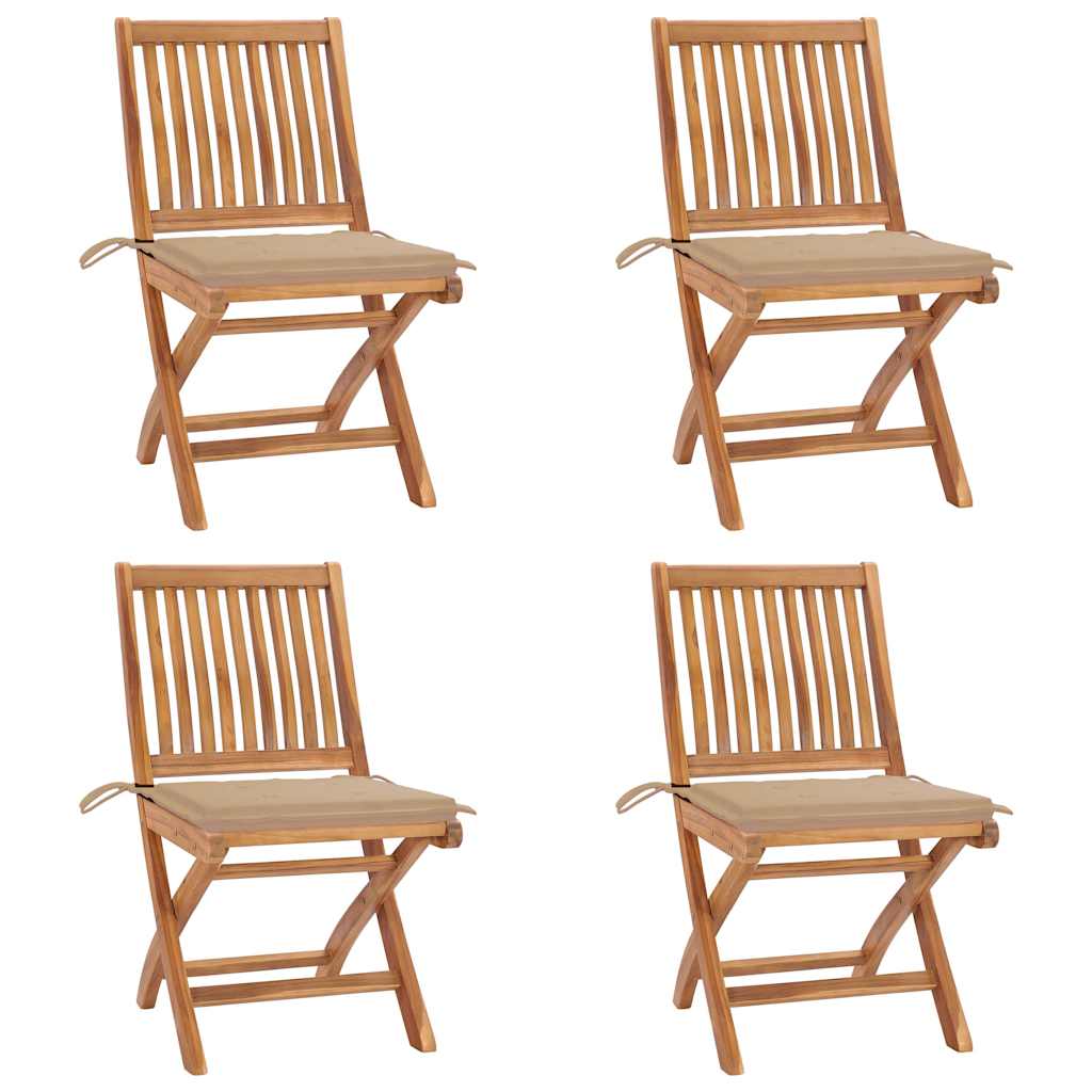 Klappstühle mit Kissen, 4-teilig, Massivholz Teakholz