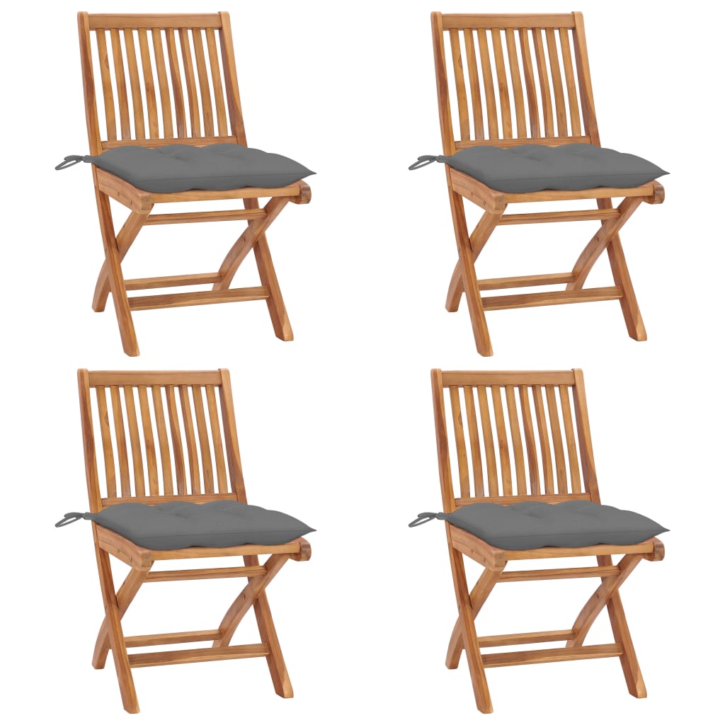 Klappstühle mit Kissen, 4-teilig, Massivholz Teakholz