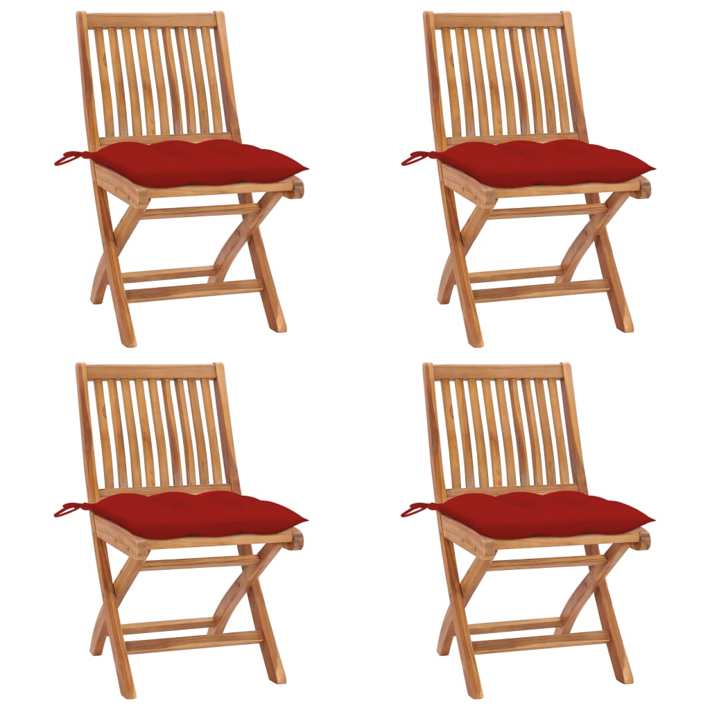 Klappstühle mit Kissen, 4-teilig, Massivholz Teakholz