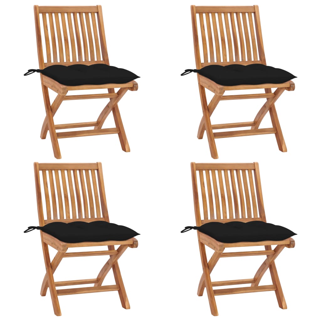 Klappstühle mit Kissen, 4-teilig, Massivholz Teakholz