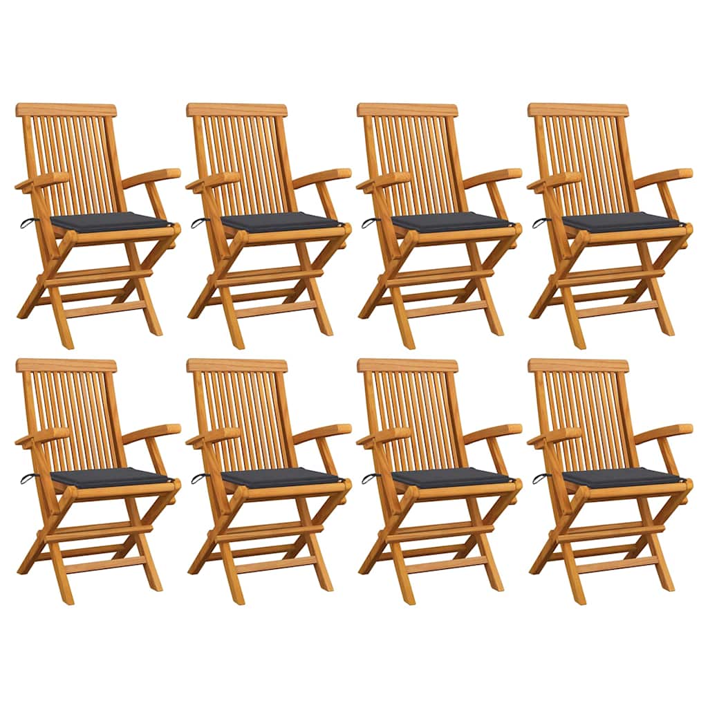Klappstühle mit Anthrazit Kissen 8 Stk. Massivholz Teak