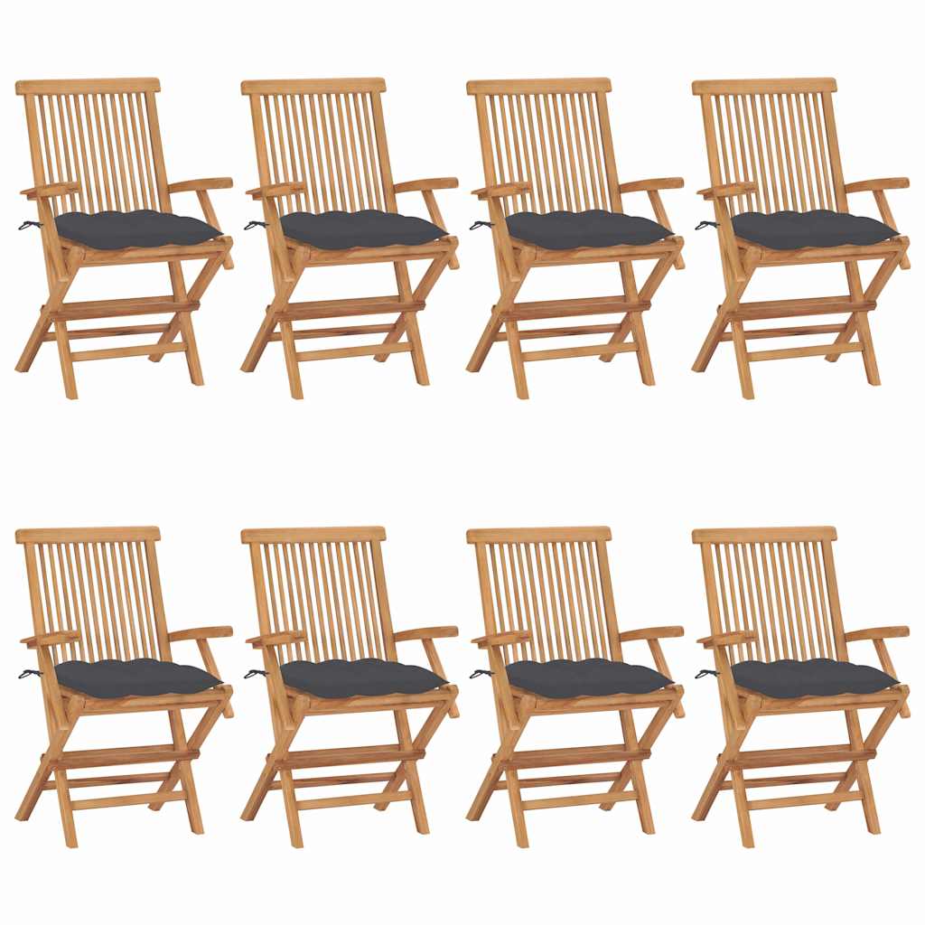 Klappstühle mit Anthrazit Kissen 8 Stk. Massivholz Teak