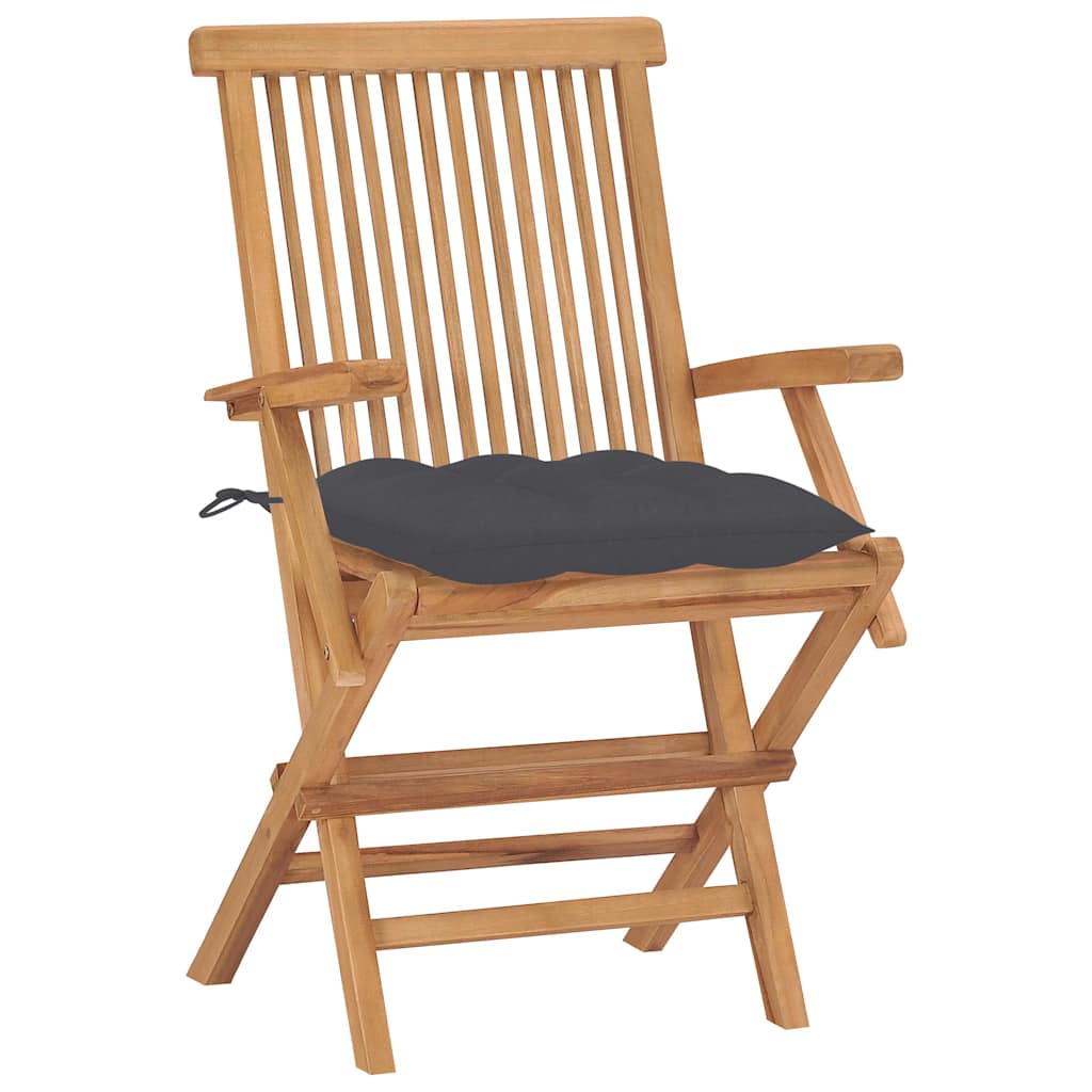 Klappstühle mit Anthrazit Kissen 8 Stk. Massivholz Teak