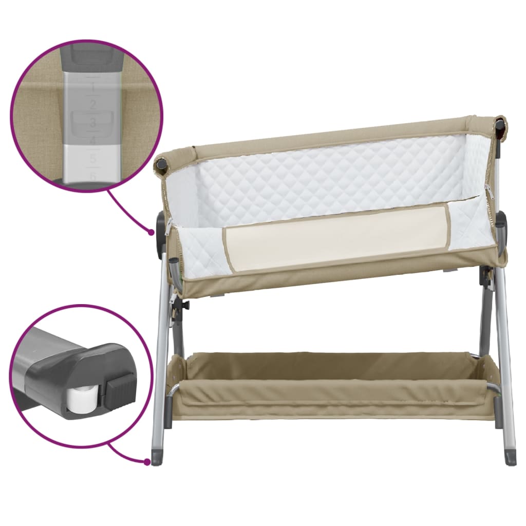 Babybett mit Matratze Taupe Leinenstoff