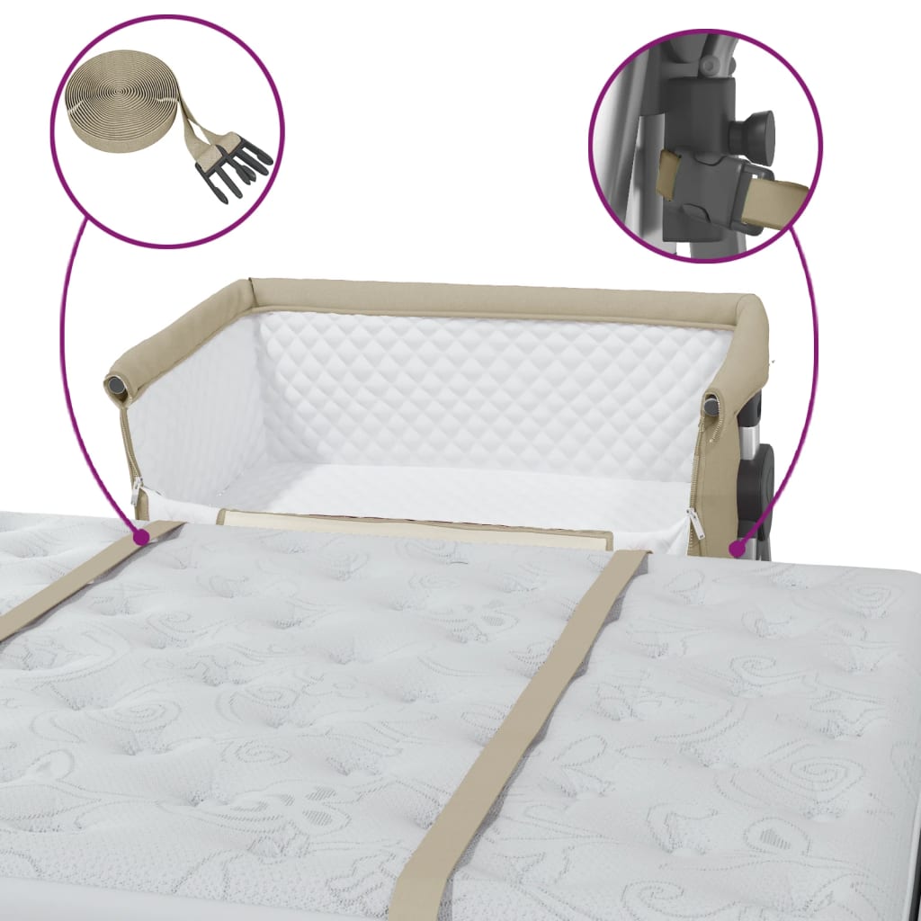 Babybett mit Matratze Taupe Leinenstoff