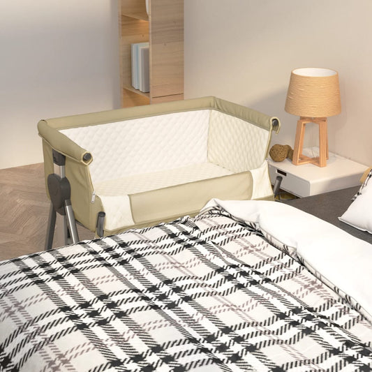 Babybett mit Matratze Taupe Leinenstoff