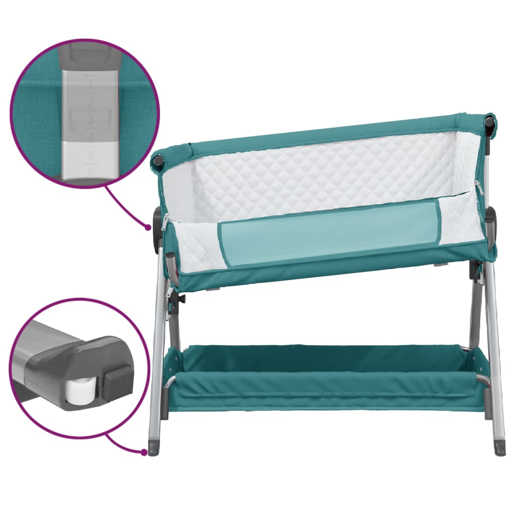 Babybett mit Matratze Grün Leinenstoff