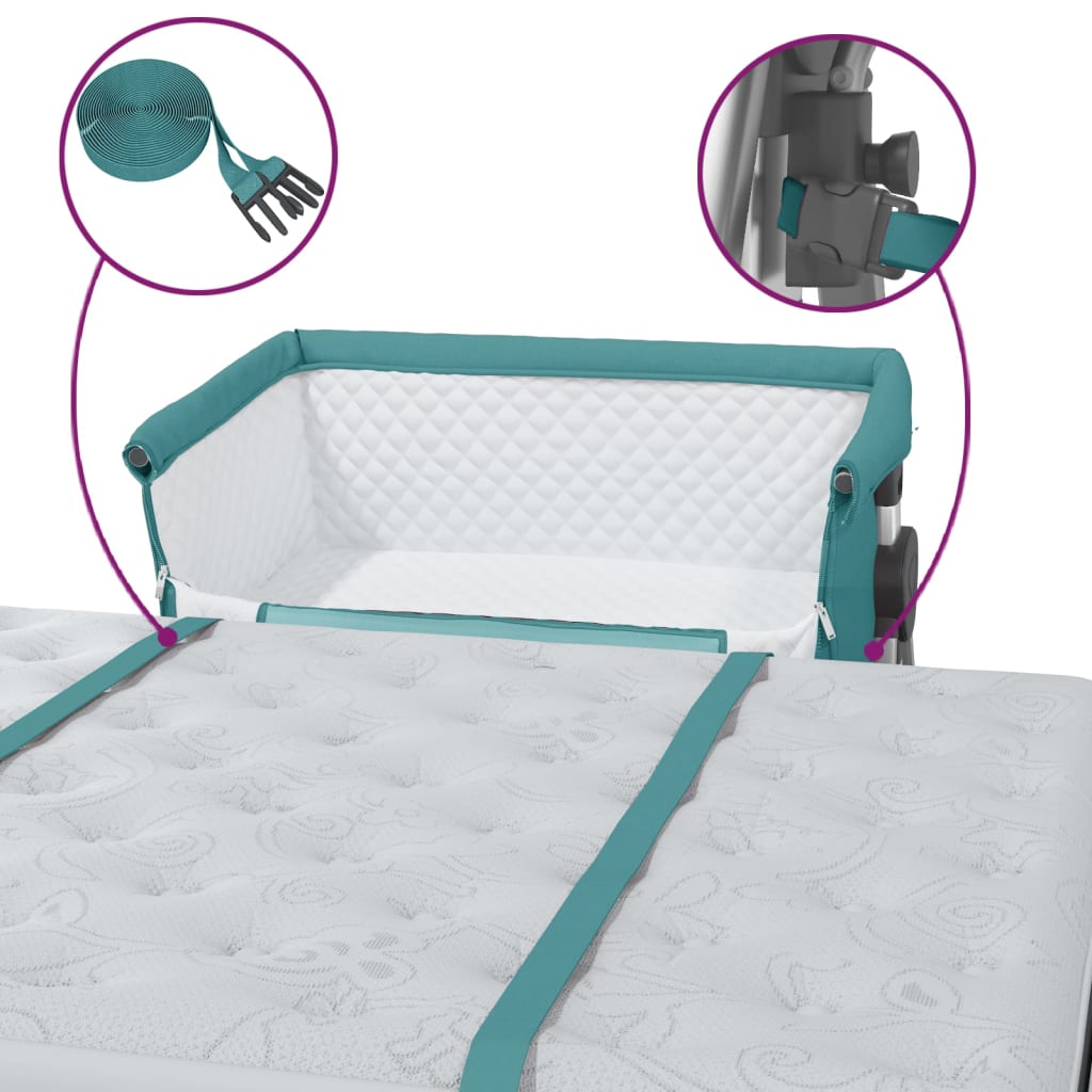 Babybett mit Matratze Grün Leinenstoff