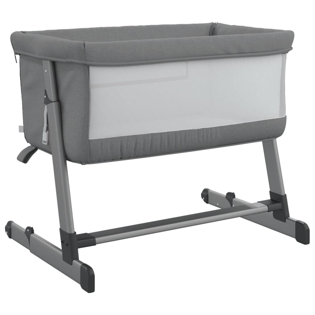 Babybett mit Matratze Dunkelgrau Leinenstoff