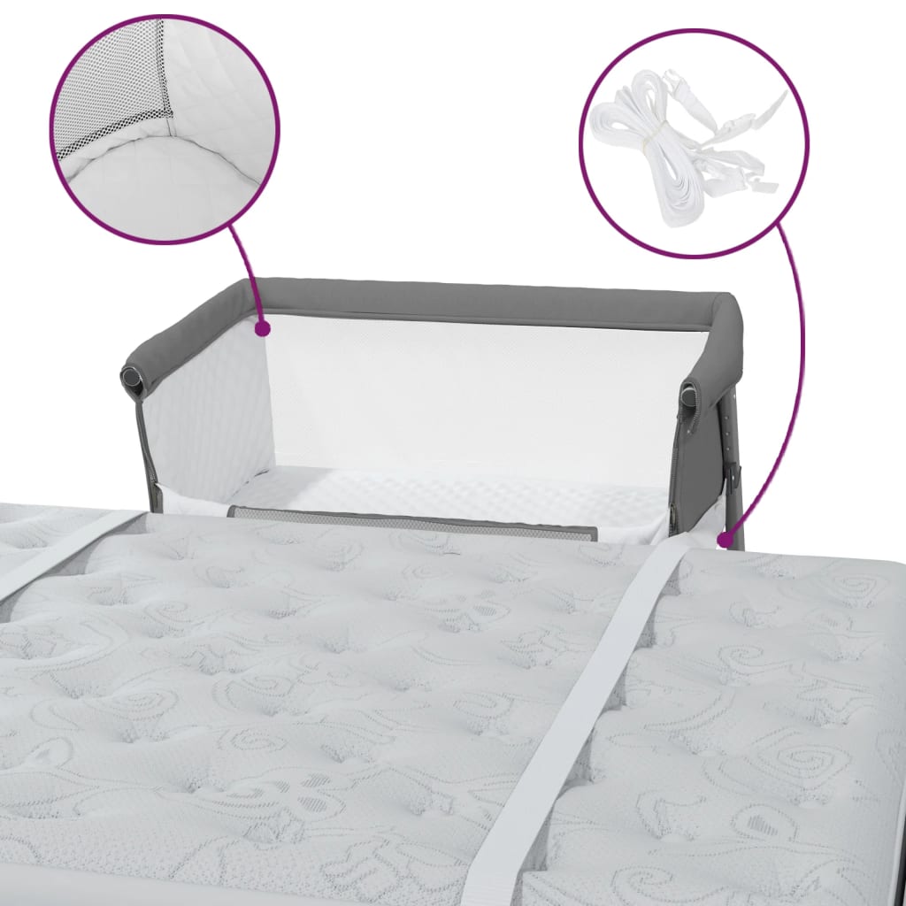Babybett mit Matratze Dunkelgrau Leinenstoff