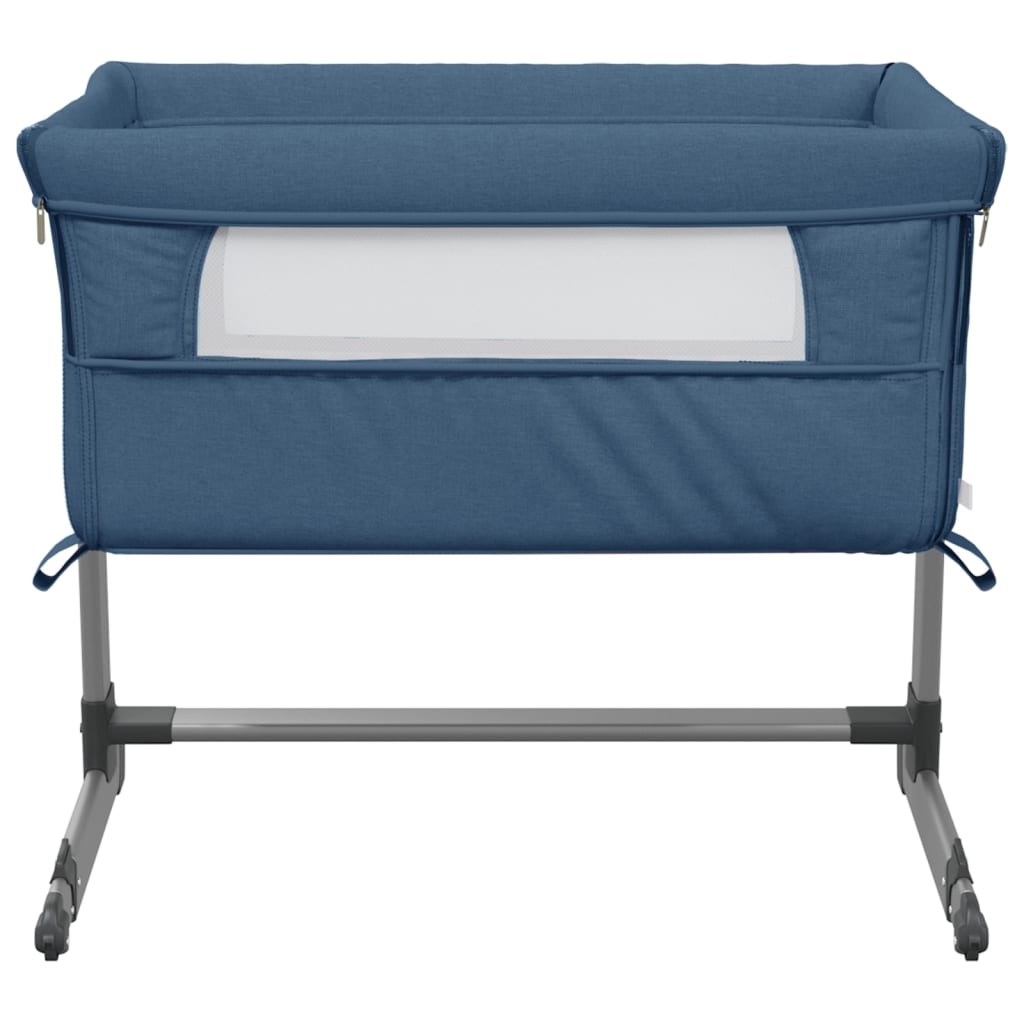 Babybett mit Matratze Marineblau Leinenstoff