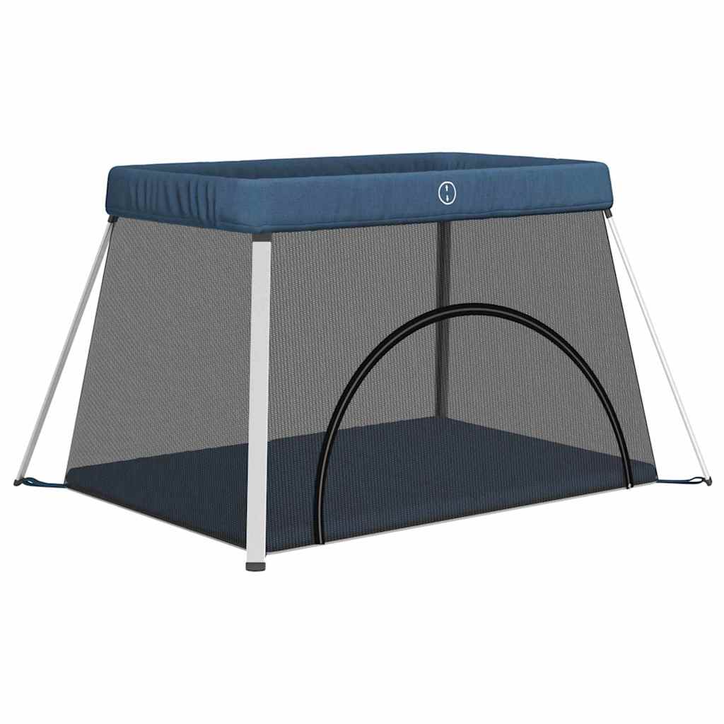 Baby-Laufstall mit Matratze Marineblau Leinenstoff