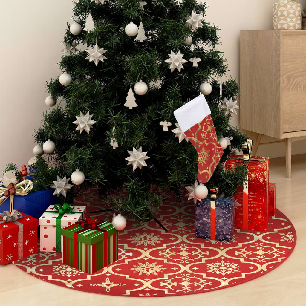 Luxus Weihnachtsbaumrock mit Socke Rot 150 cm Stoff