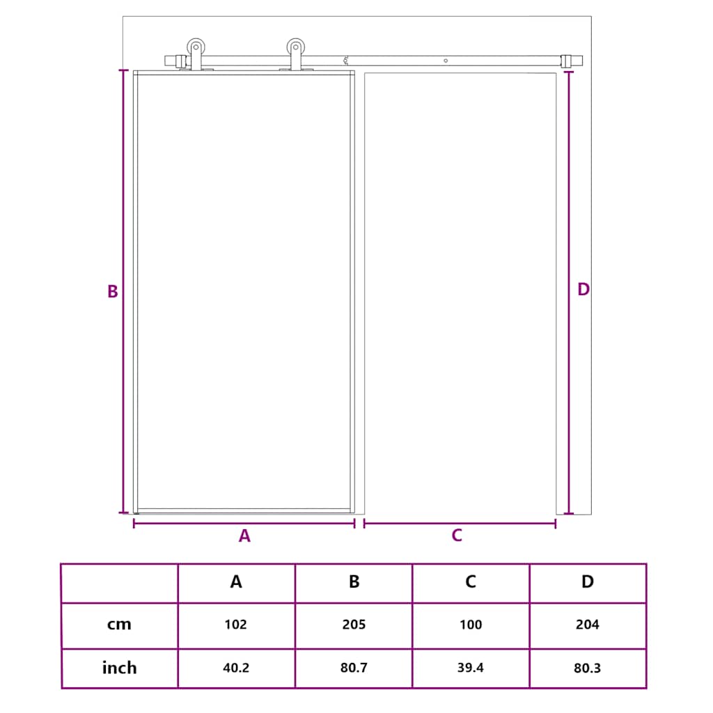 Schiebetür ESG-Glas und Aluminium 102x205 cm Schwarz