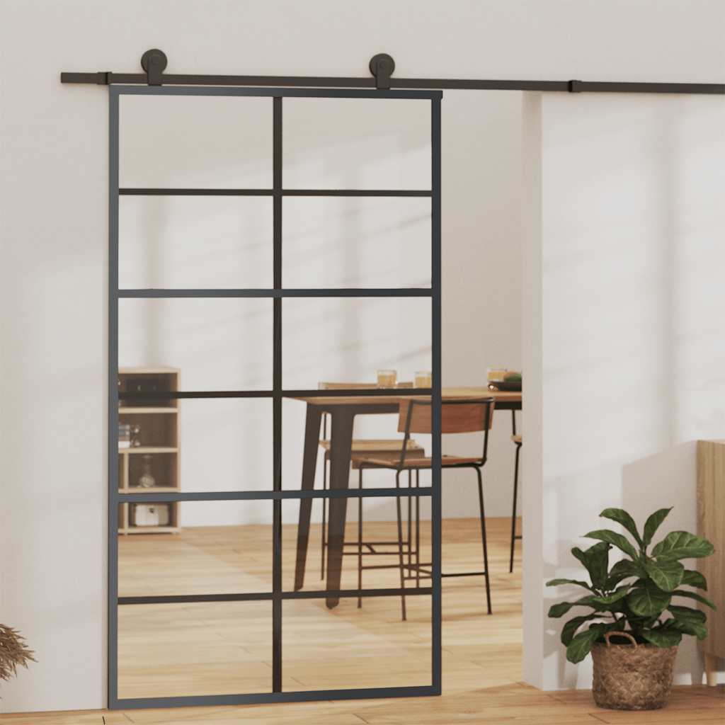 Schiebetür ESG-Glas und Aluminium 102x205 cm Schwarz