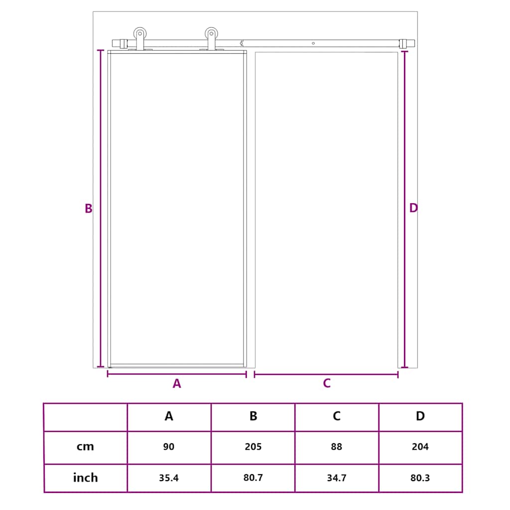 Schiebetür ESG-Glas und Aluminium 90x205 cm Schwarz
