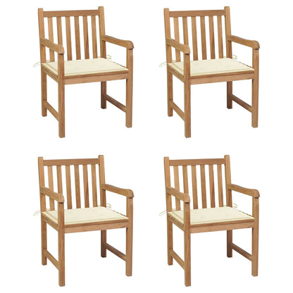 Gartenstühle 4 Stk. mit Cremeweißen Kissen Massivholz Teak