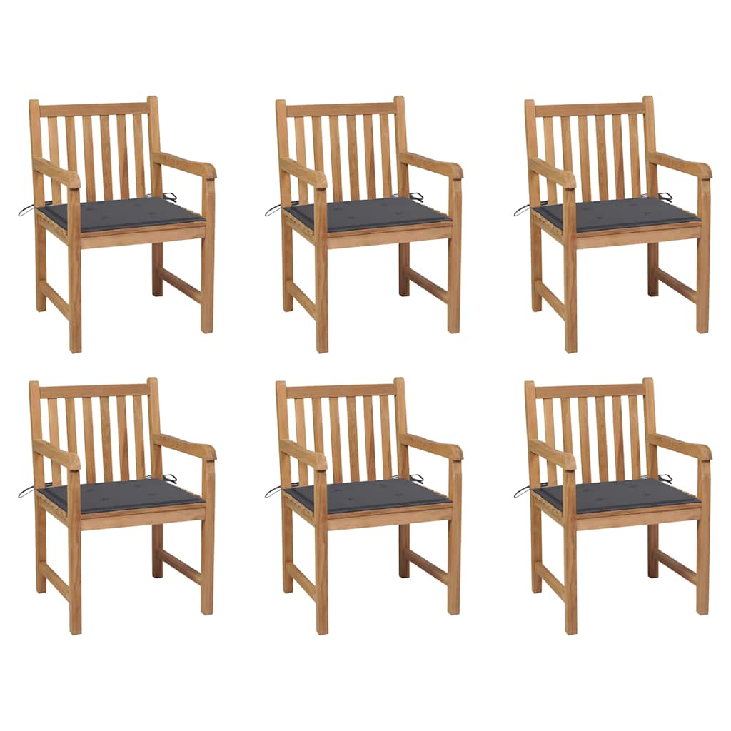 Gartenstühle 6 Stk. mit Anthrazit Kissen Massivholz Teak