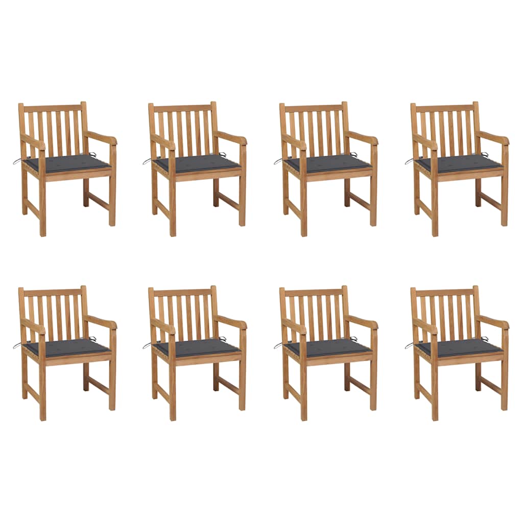 Gartenstühle 8 Stk. mit Anthrazit Kissen Massivholz Teak